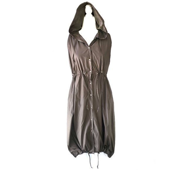 Sarah Pacini Hoodie Dress Khaki Military Style Button Front Sleeveless Italian 1 - Picture 1 of 9